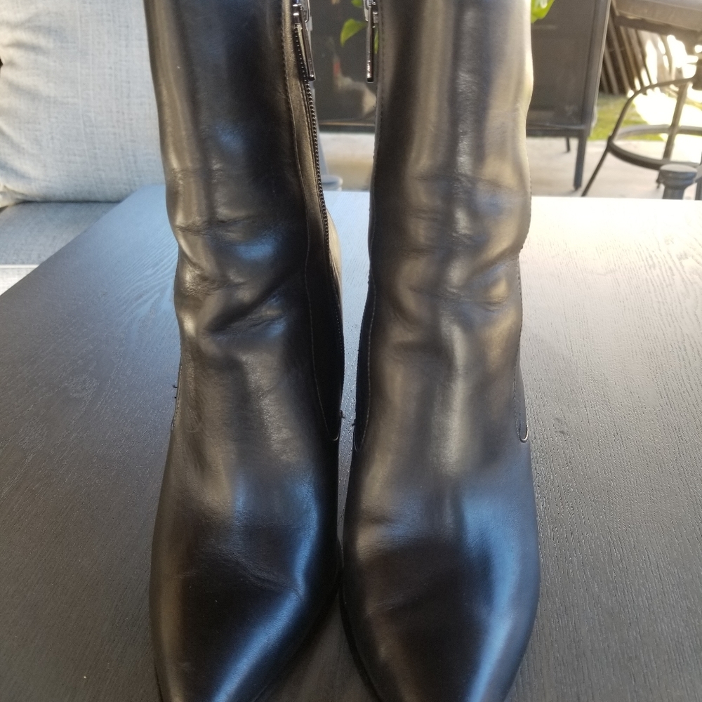 Black leather wedges booties